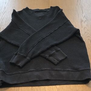 Aerie Women's Black Waffle Knit Long Sleeve Top